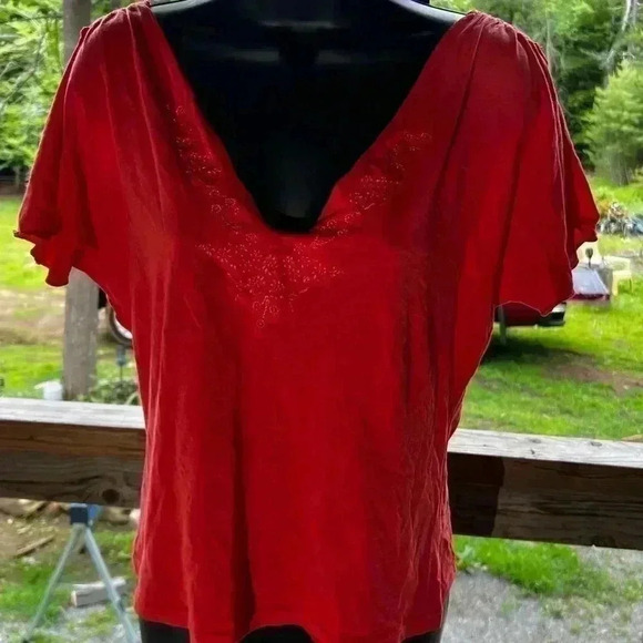 Peachy/Orange/Salmon Colored Slit Sleeve Lightweight Top Womens Sz L By Express - Picture 4 of 5